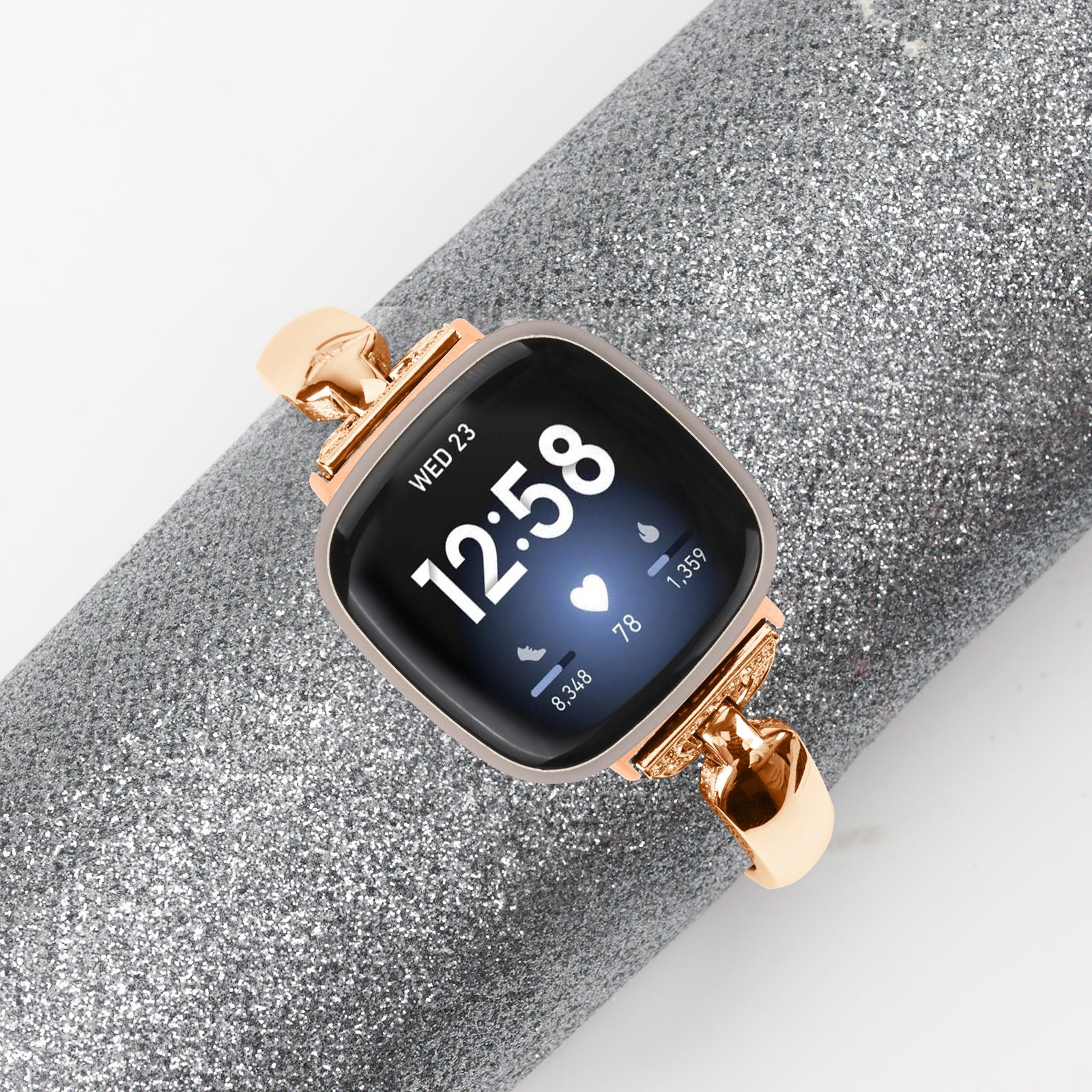 For Fitbit Versa 4 Sense 2 Watch Band D-shaped Rhinestone Decor Dressy Copper Bracelet Strap For Fitbit Versa 4 Sense 2 Watch Band D-shaped Rhinestone Decor Dressy Copper Bracelet Strap